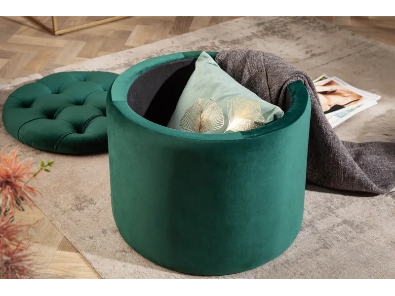 Pouf design baroque en velours coloris vert