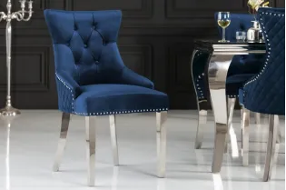 Lot de 2 Chaises de château en velours bleu roi en acier inoxydable, tête de lion