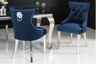 Lot de 2 Chaises de château en velours bleu roi en acier inoxydable, tête de lion 2
