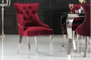 Lot de 2 Chaises de château en velours rouge roi en acier inoxydable, tête de lion