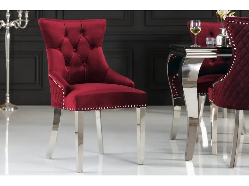 Lot de 2 Chaises de château en velours rouge roi en acier inoxydable, tête de lion