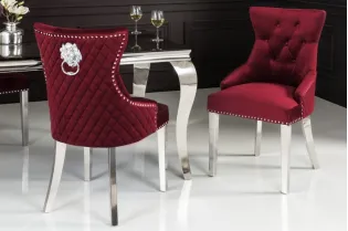 Lot de 2 Chaises de château en velours rouge roi en acier inoxydable, tête de lion 2