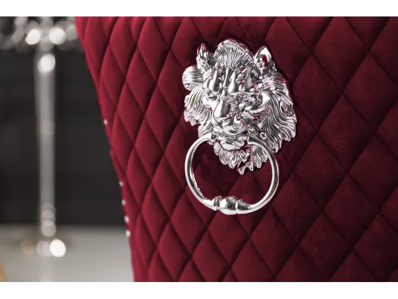 Lot de 2 Chaises de château en velours rouge roi en acier inoxydable, tête de lion