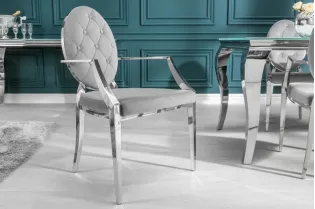 Lot de 2 chaises design baroque de salle à manger en velours coloris gris avec accoudoirs
