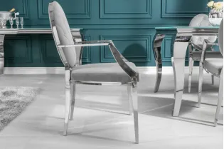 Lot de 2 chaises design baroque de salle à manger en velours coloris gris avec accoudoirs 2