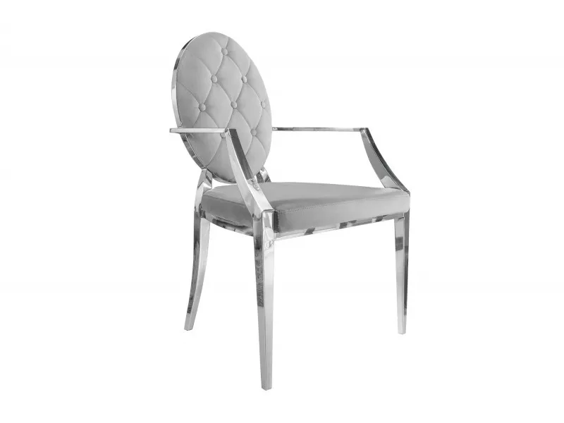 Lot de 2 chaises design baroque de salle à manger en velours coloris gris avec accoudoirs