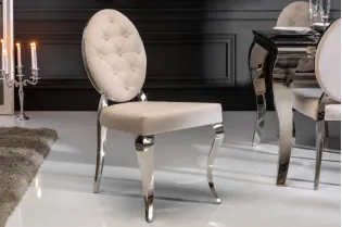 Lot de 2 Chaises style baroque de salle à manger en velours coloris beige