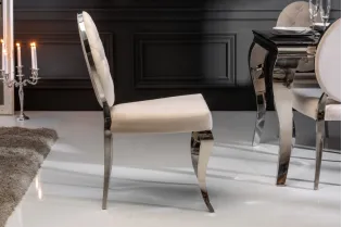 Lot de 2 Chaises style baroque de salle à manger en velours coloris beige 2