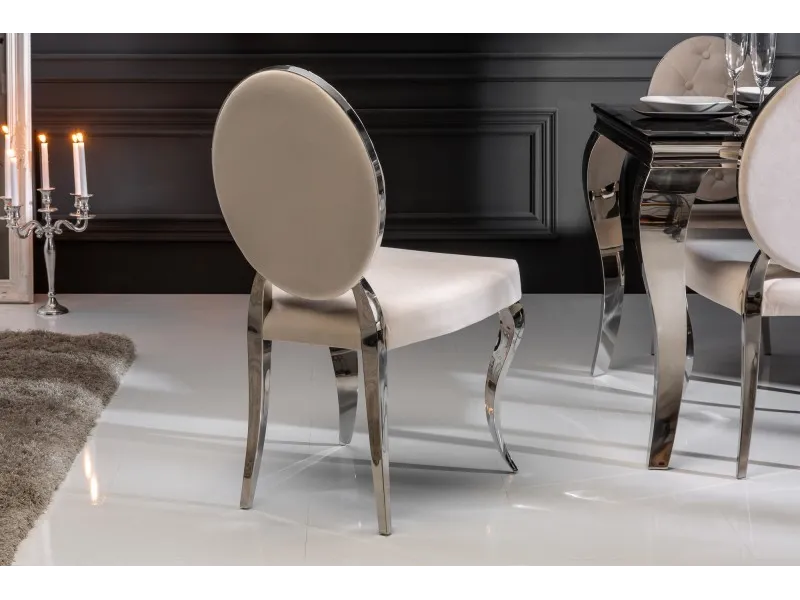 Lot de 2 Chaises style baroque de salle à manger en velours coloris beige