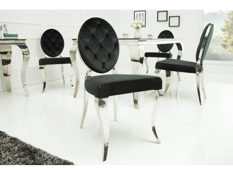 Lot de 2 Chaises style baroque de salle à manger en velours coloris noir