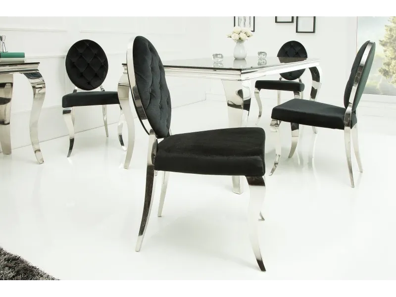 Lot de 2 Chaises style baroque de salle à manger en velours coloris noir