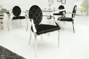 Lot de 2 chaises design baroque de salle à manger en velours coloris noir avec accoudoirs