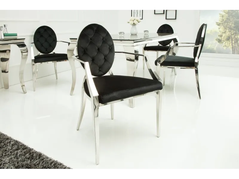 Lot de 2 chaises design baroque de salle à manger en velours coloris noir avec accoudoirs