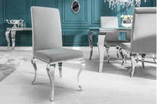 Lot de 2 Chaises de salle à manger design baroque coloris gris argenté