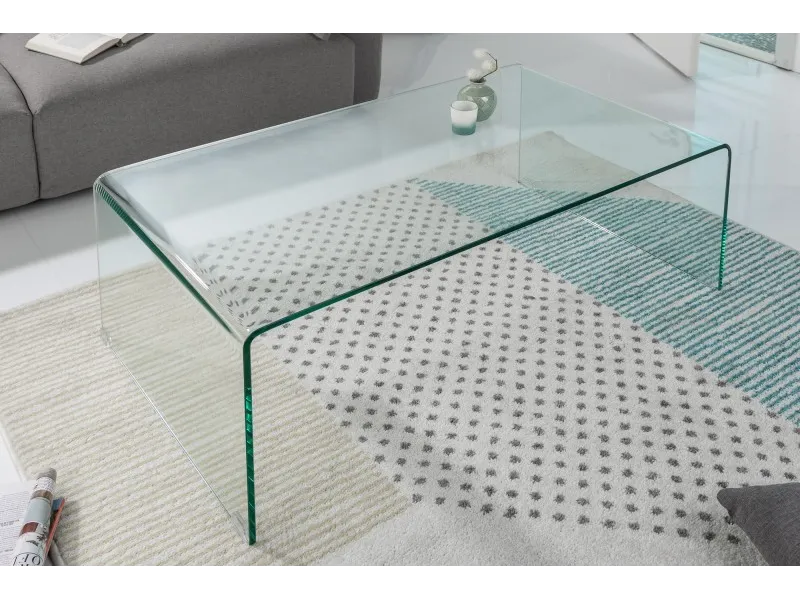 Table basse 110 cm design en verre trempé coloris transparent