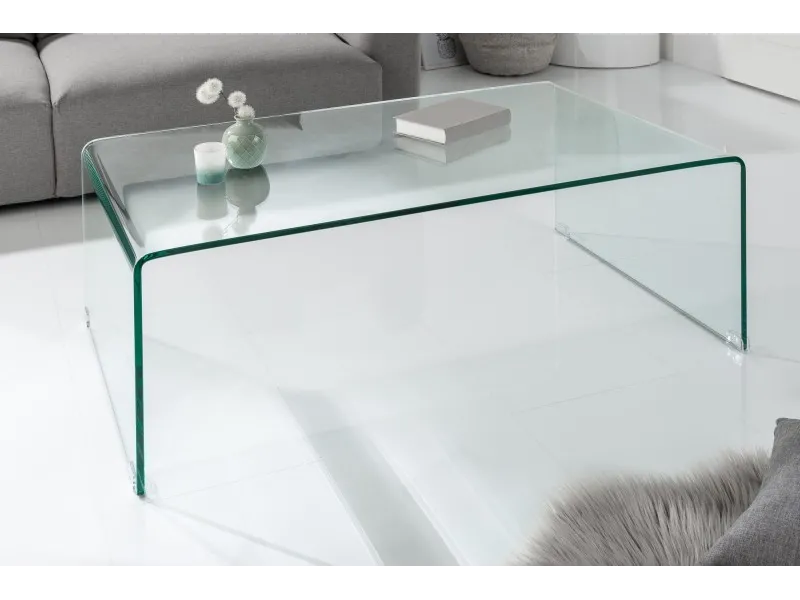 Table basse 110 cm design en verre trempé coloris transparent