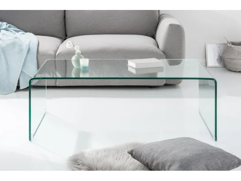 Table basse 110 cm design en verre trempé coloris transparent
