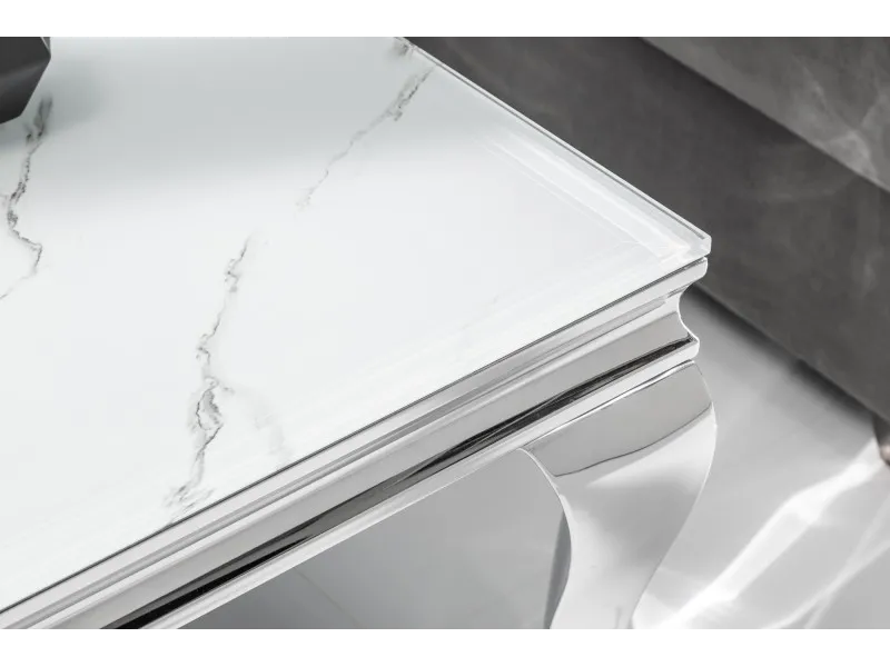 Table basse marbre argenté de style baroque 100 cm