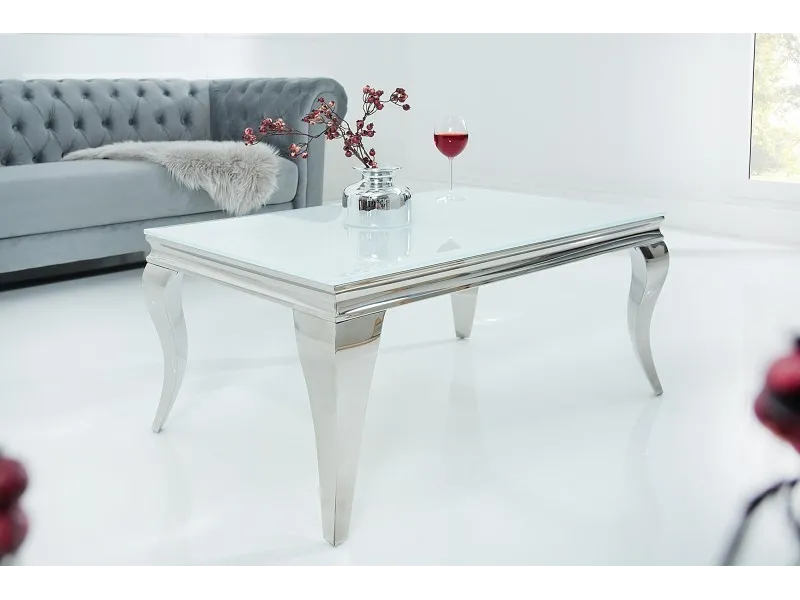 Table basse marbre argenté de style baroque 100 cm