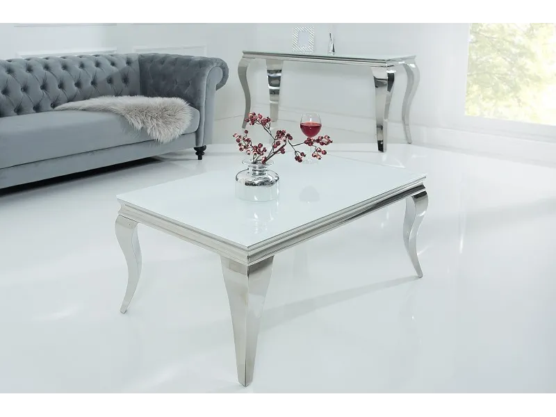 Table basse marbre argenté de style baroque 100 cm