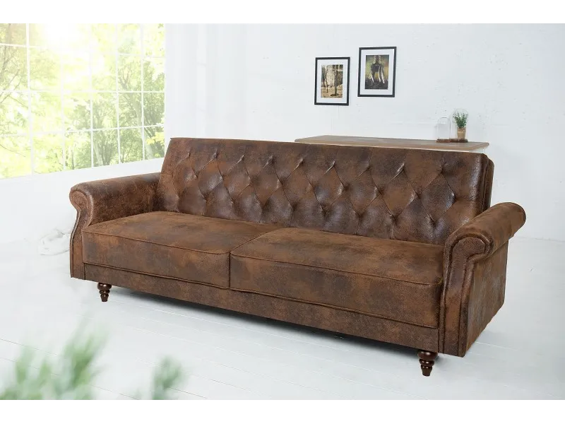 Canapé convertible en lit 220cm en microfibre marron antique
