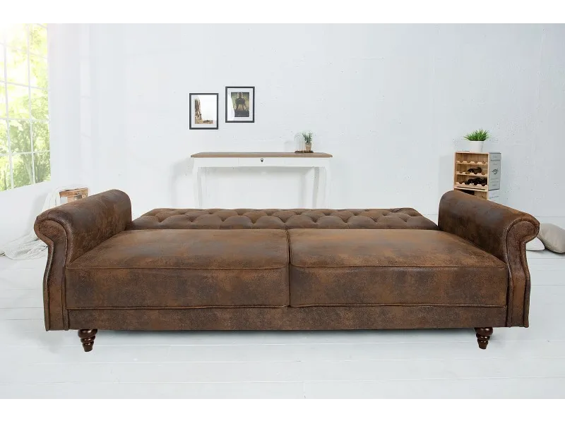 Canapé convertible en lit 220cm en microfibre marron antique
