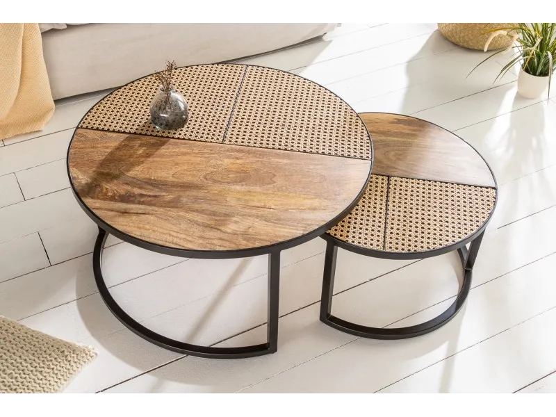 Ensemble de 2 tables d'appoint en bois massif