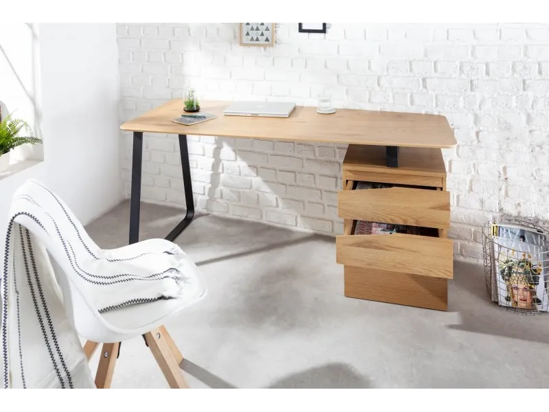 BUREAU STUDIO 160 CM ASPECT CHÊNE PIEDS METAL NOIR