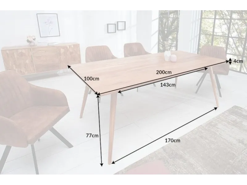 Table à manger design scandinave de 200 cm coloris naturel en bois massif