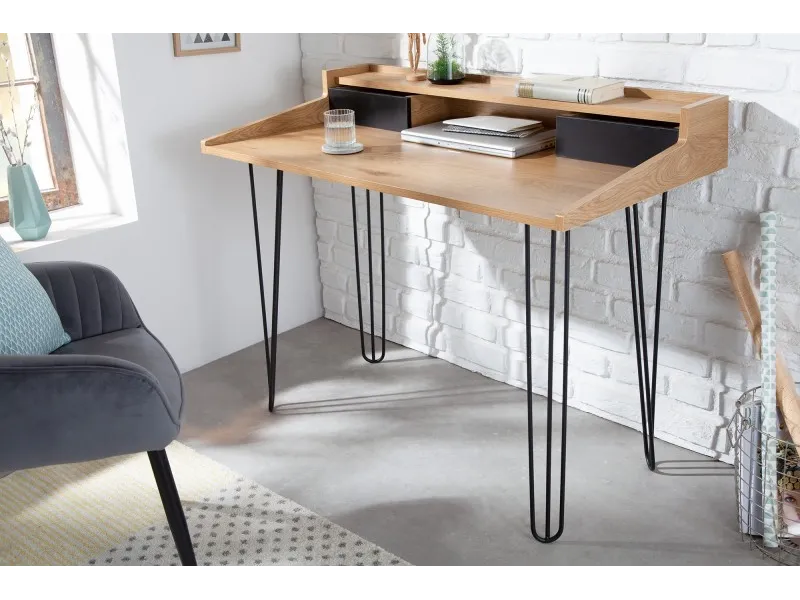 Bureau de 110 cm moderne avec rangement en aspect chêne