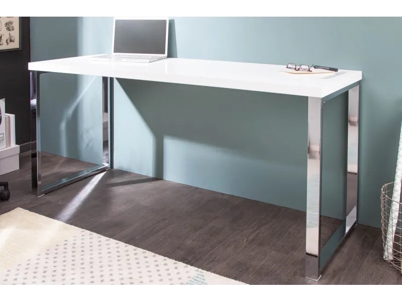 Bureau de 140x60 cm design coloris blanc laqué