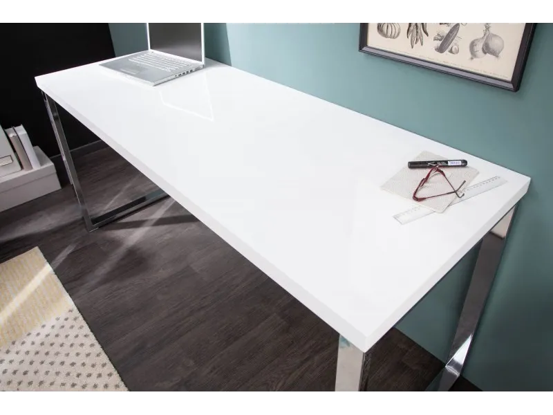 Bureau de 140x60 cm design coloris blanc laqué