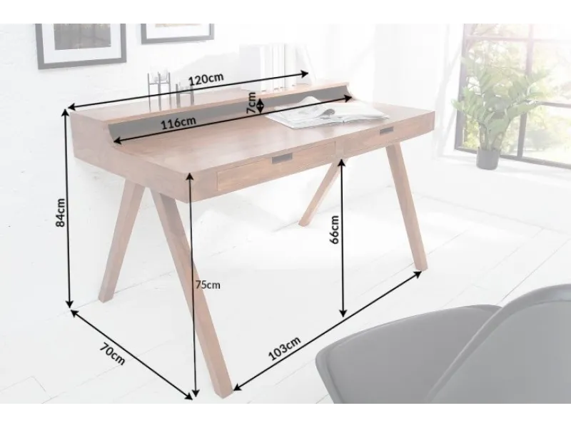 Bureau design en bois massif de 120cm coloris naturel
