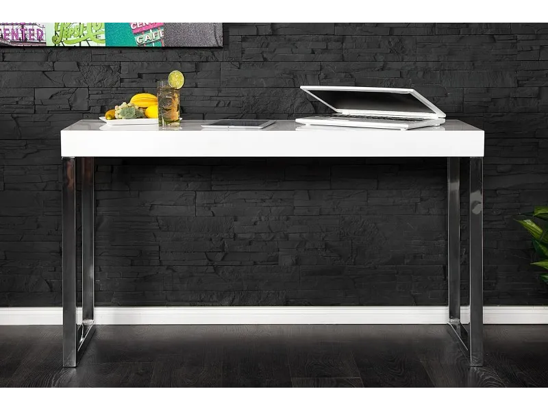 Bureau design 120x40 cm pour ordinateur portable teinté blanc laqué