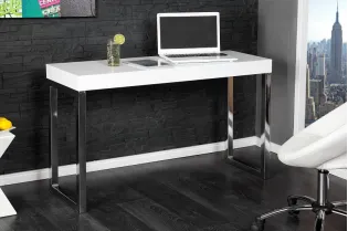 Bureau design 120x40 cm pour ordinateur portable teinté blanc laqué 2