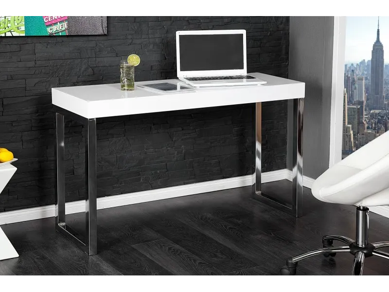 Bureau design 120x40 cm pour ordinateur portable teinté blanc laqué