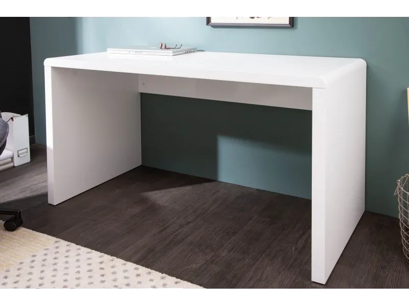 Bureau design 120x75 cm en bois teinté blanc laqué