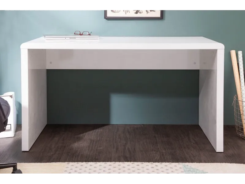 Bureau design 120x75 cm en bois teinté blanc laqué