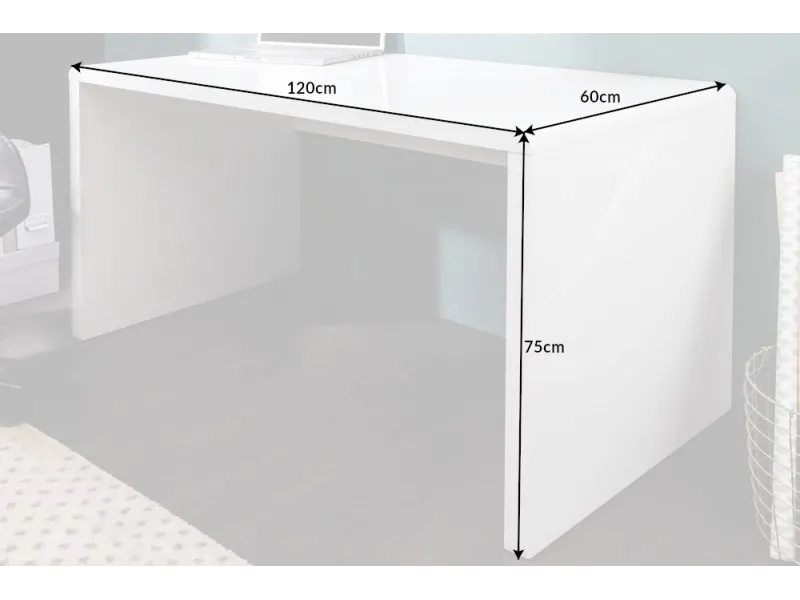 Bureau design 120x75 cm en bois teinté blanc laqué