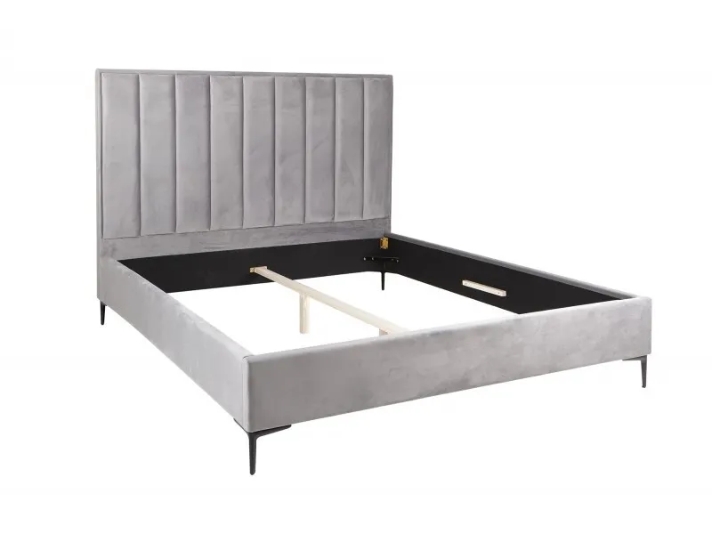 Lit design 160x200cm en velours coloris gris