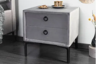 Table de chevet design de 45cm avec 2 tiroirs gris clair