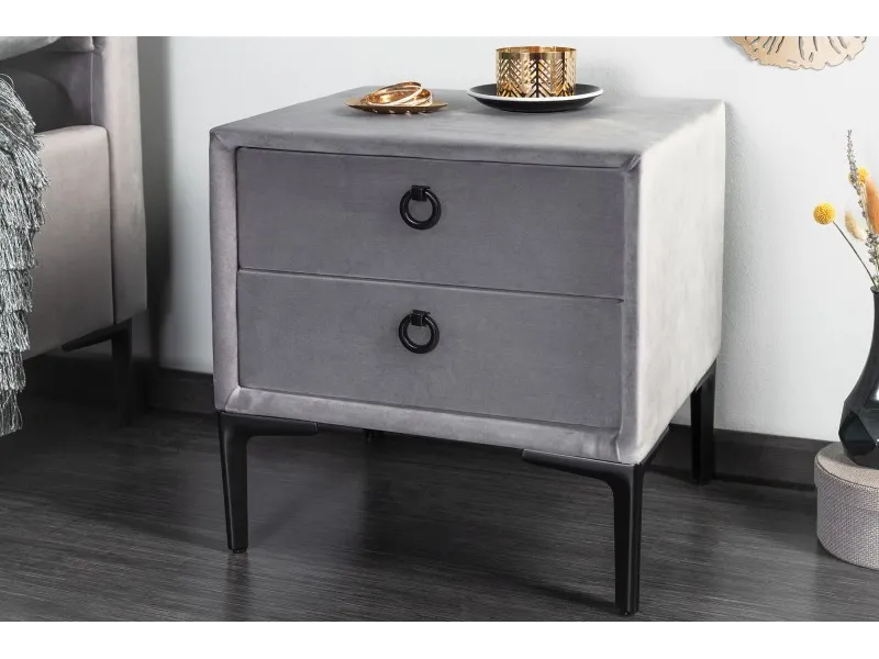 Table de chevet design de 45cm avec 2 tiroirs gris clair