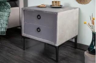 Table de chevet design de 45cm avec 2 tiroirs gris clair 2