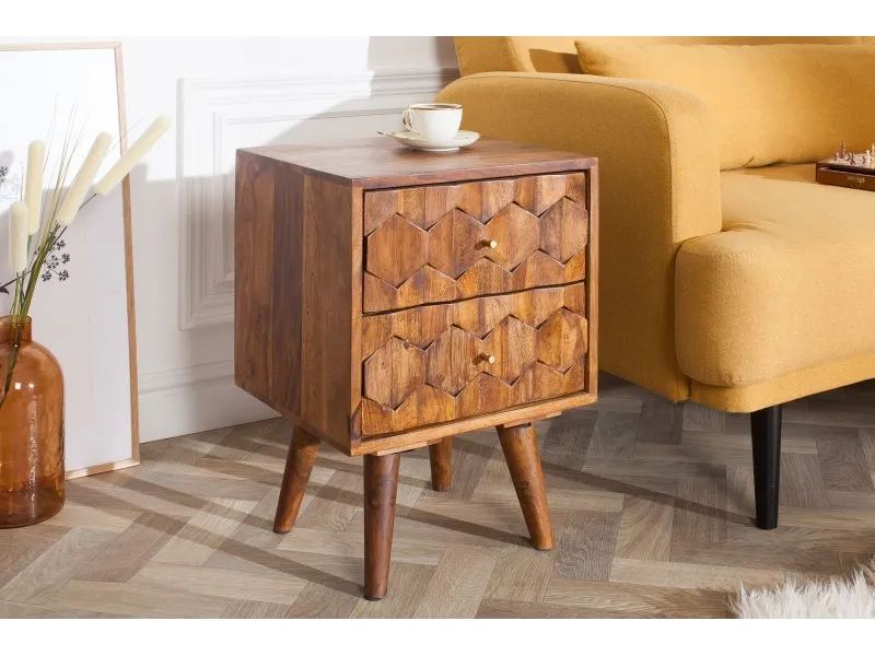Table de chevet en bois massif laqué design Sheesham 40cm