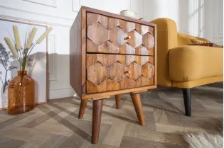 Table de chevet en bois massif laqué design Sheesham 40cm 2