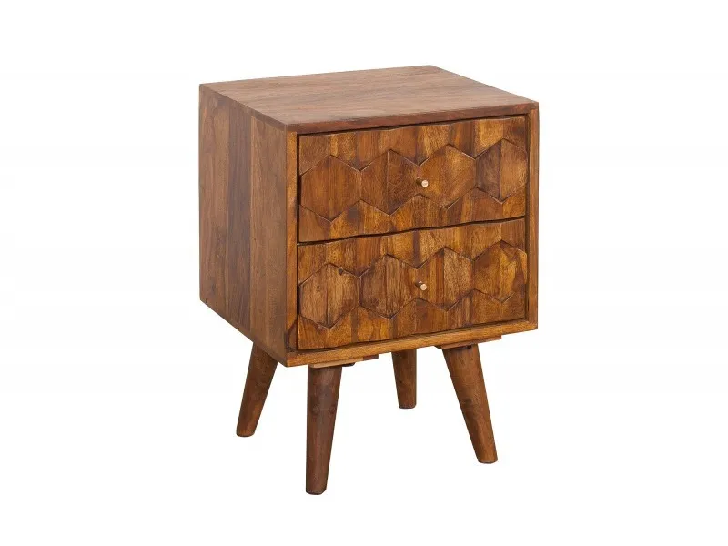 Table de chevet en bois massif laqué design Sheesham 40cm
