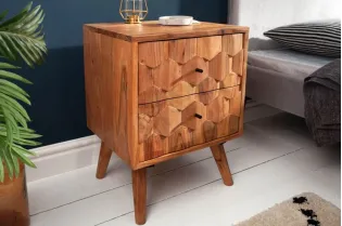 Chevet design scandinave coloris naturel en bois massif à 2 tiroirs