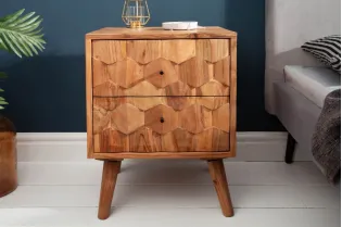 Chevet design scandinave coloris naturel en bois massif à 2 tiroirs 2