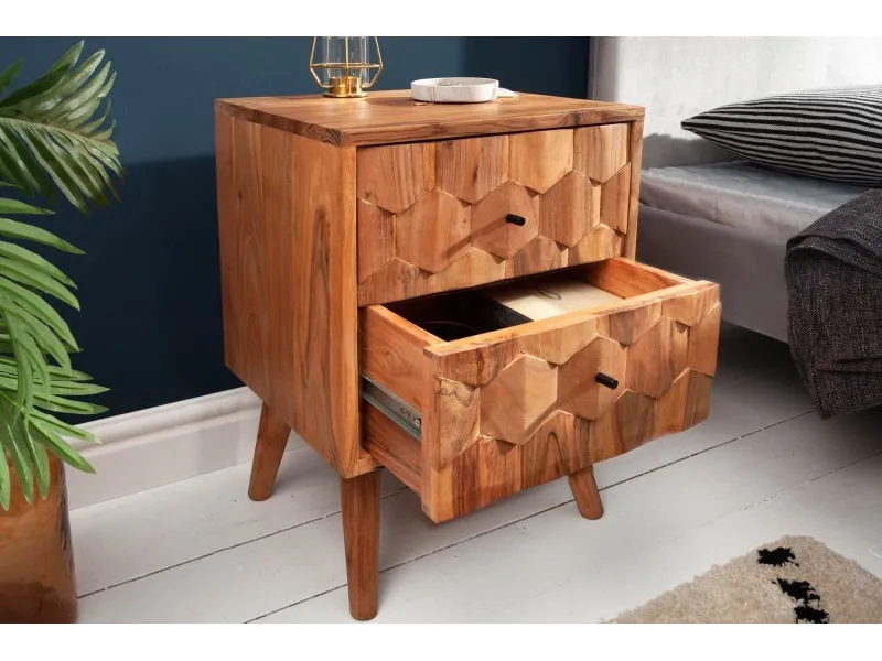 Chevet design scandinave coloris naturel en bois massif à 2 tiroirs