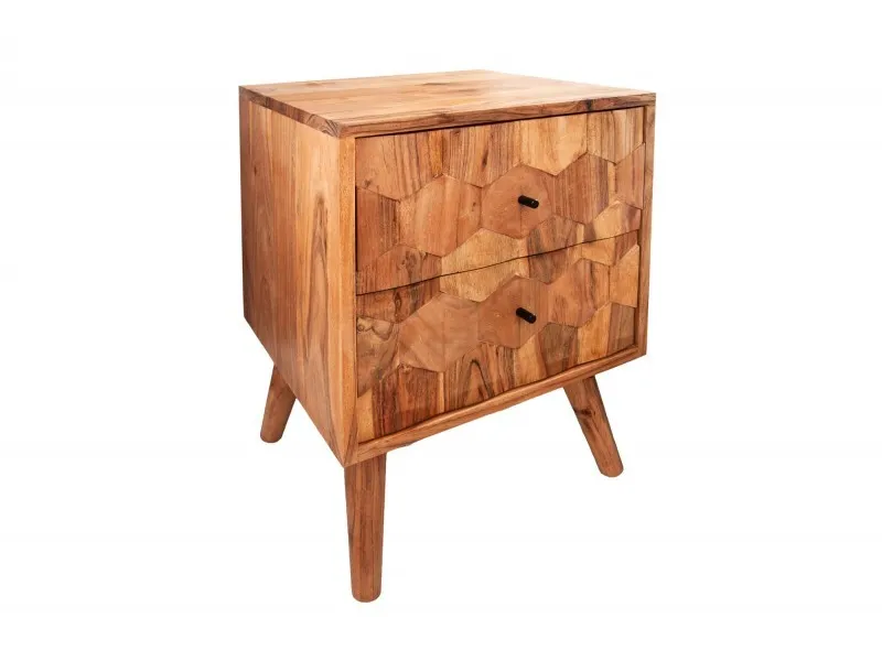 Chevet design scandinave coloris naturel en bois massif à 2 tiroirs